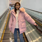 Women's Down Padded Coat Autumn and Winter Loose Korean Version Plus Velvet Thick Padded Coat Mid-Length Padded Jacket Warm Coat Casual Top