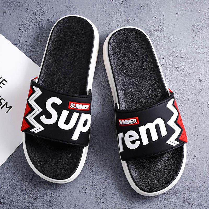 Size40-45 Summer Men Sandals Comfortable Non-slip Rubber Letter Stripe Beach Slippers Casual Outdoor Slippers Drag Flip Flops
