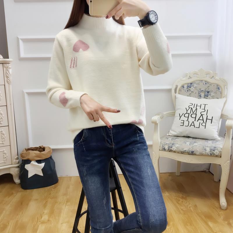 Autumn and Winter Half-turtleneck  Sweater Sweet and Cute Girl College Style Warm Base Sweater