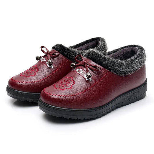 Winter Leather Women's Cotton Shoes Waterproof Cloth Shoes Fleece Warm Cotton Boots