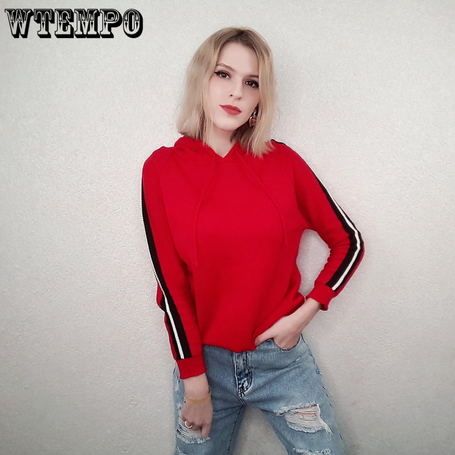 Winter Women Thick Warm  Pullover Sweater Office Loose Knited Hooded Sweatshirt Drawstring Plus Size Sweater Outwear