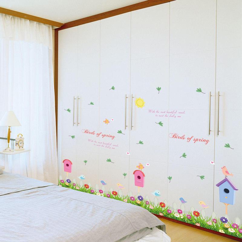 Children's room art wall stickers removable pvc background kindergarten birds of spring