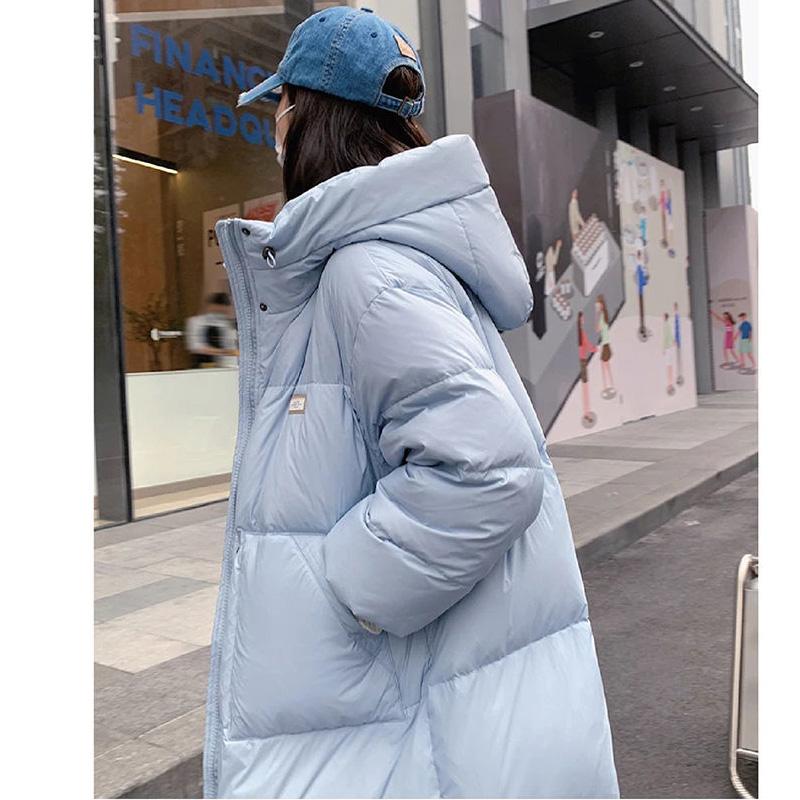 Down Jacket Blue Mid-length Loose and Light White Duck Down Jacket