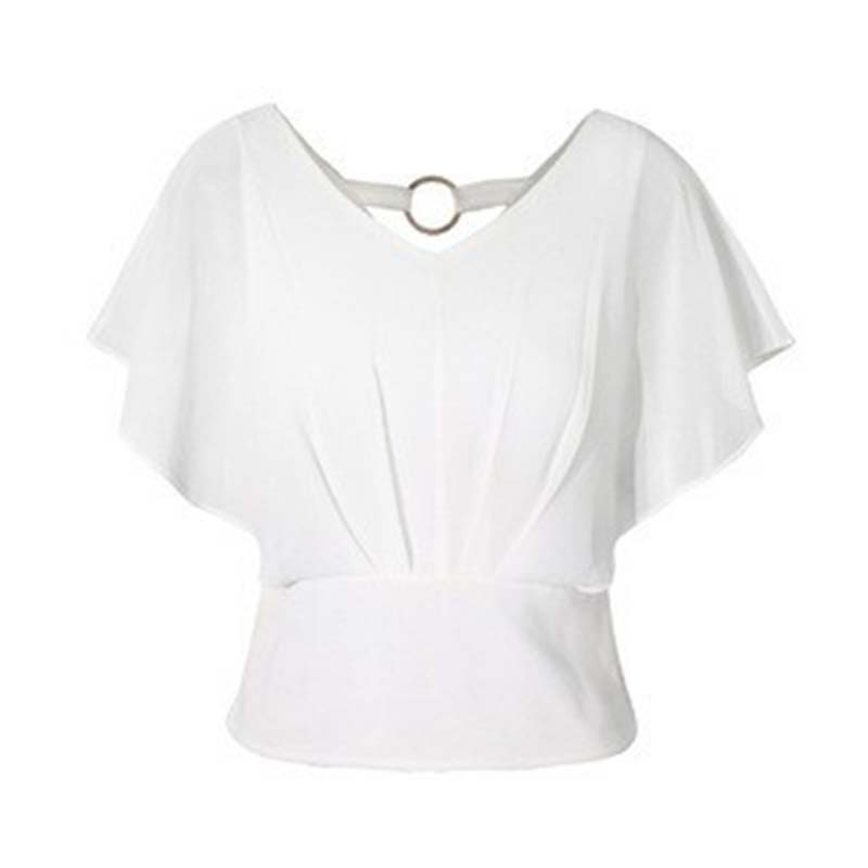 Summer Chiffon Shirt Short-sleeved Women's Temperament V-neck Bat-sleeve Cover Arm Thin T-shirt Women's Top