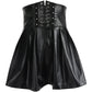 High Waist Bandage Waist Pleated Skirt Autumn and Winter Zipper Umbrella Skirt PU Small Leather Skirt Tide