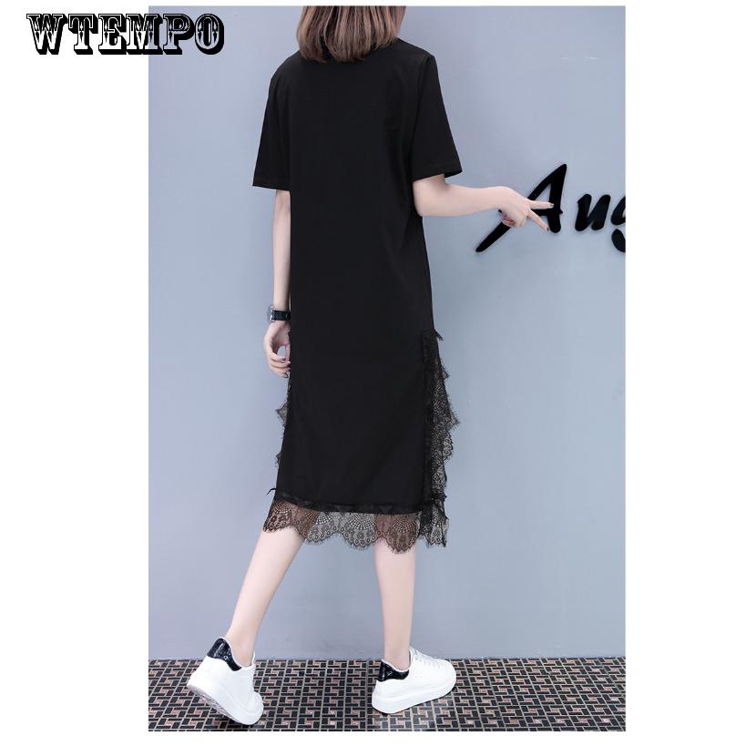 Skirt Summer Dress Female Fashion Loose Long Section Short-sleeved T-shirt Lace Split
