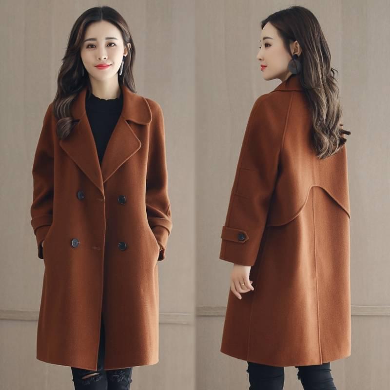 Wool Blend Coat Women Long Sleeve Turn-down Collar Outwear Jacket Casual Autumn Winter Overcoat