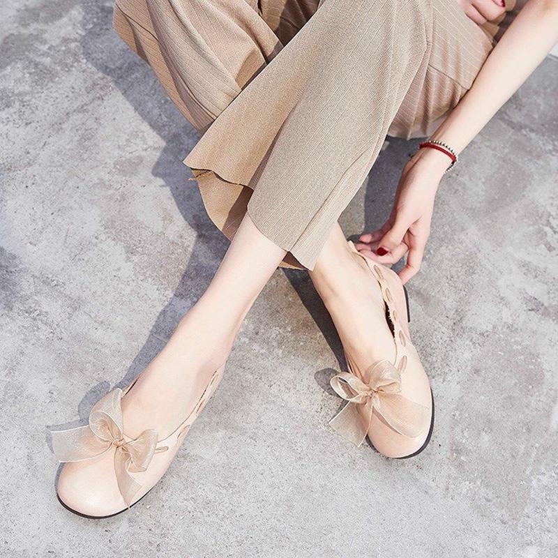 Single Shoes Women's Shallow Mouth Flat Soft and Comfortable Non-slip All-match Women's Flat Leather Shoes Lightweight Non-slip