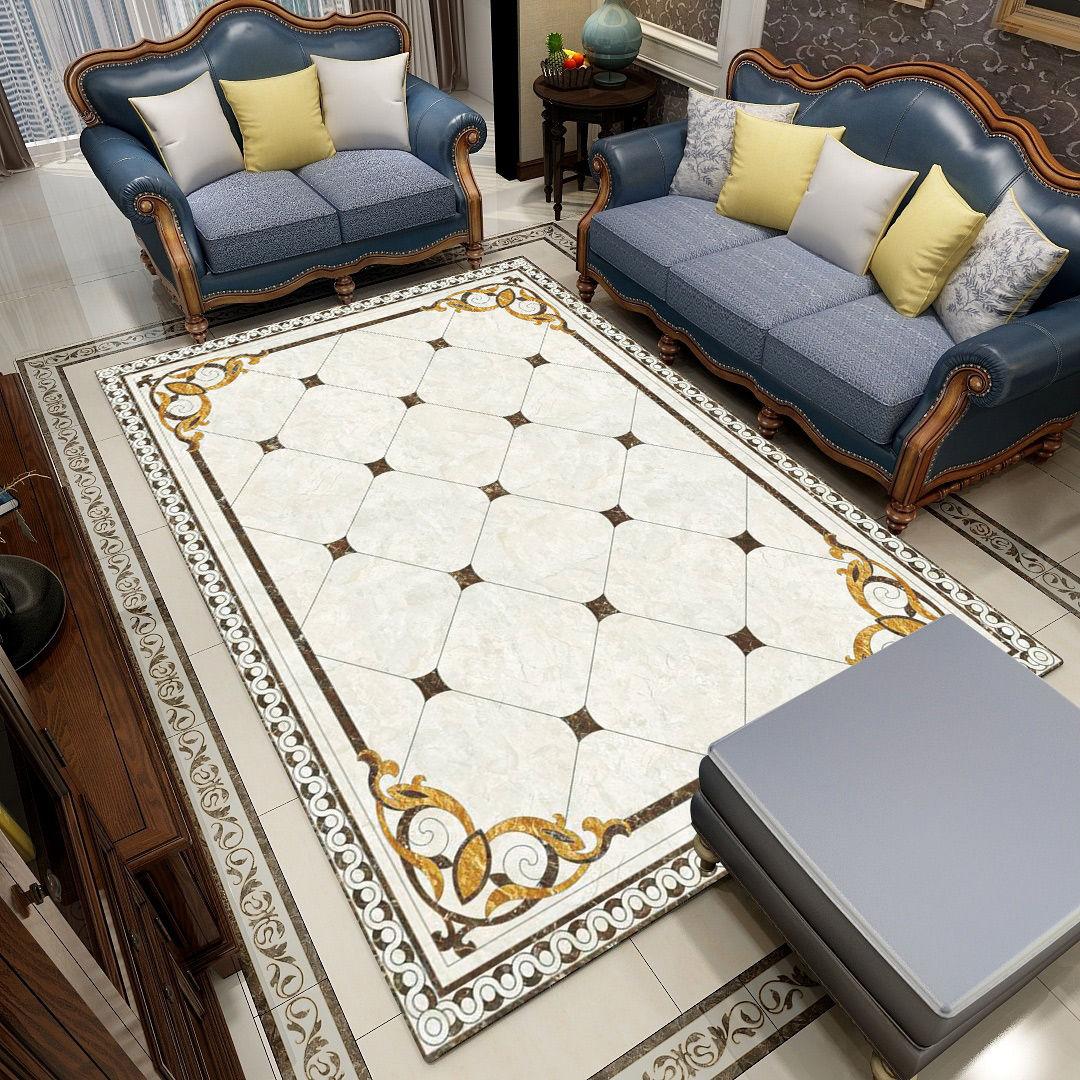 European Style Living Room Carpet Marble Pattern Bedroom Bedside Blanket Household Square Floor Mats