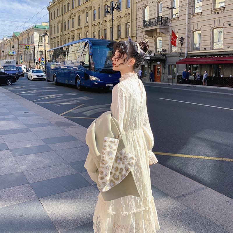 Plus size slim dress spring and autumn French retro waist lace long-sleeved dress women