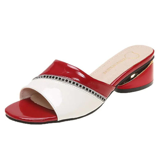 Sandals and Slippers Women's Summer Rhinestone Thick Heel Medium Heel Ladies Wear Comfortable All-match Non-slip Slippers
