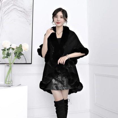 Double-layer Soft Plush Noble Luxury Shawl Autumn Winter Cute Body Cardigan Loose Cloak Wrap Thick Knitted Jacket Fur Shawl Solid Mantle Shawl