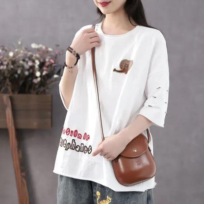 Large Size Short Sleeve Shirt Boutique Thin T-shirt Women Cotton Shirt Elephant Print Casual Pullover