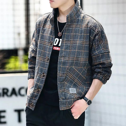 Autumn and Winter Plaid Men's Japanese Jacket All-match Outer Jacket Youth Loose Fashion Jacket