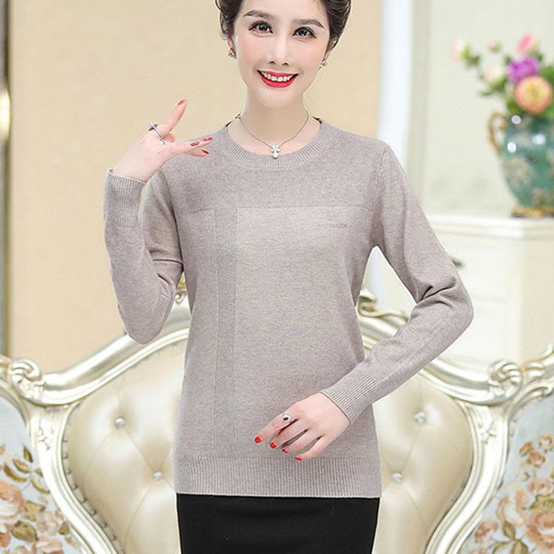 Autumn and Winter Loose Casual Sweater Embroidered Round Neck Simple Bottoming Shirt Middle-aged Women Sweater
