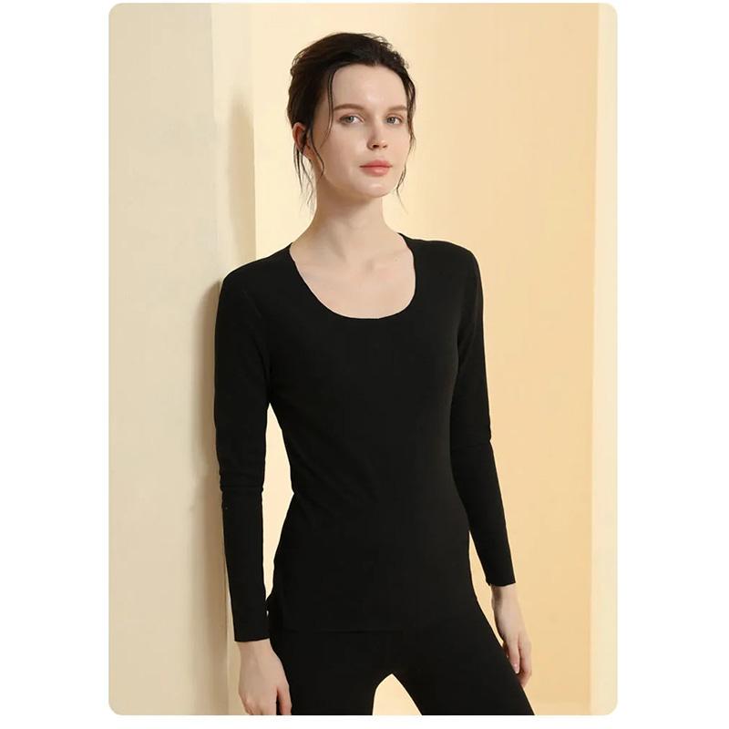 Women's 2 Pieces Long-sleeve Suit Set Thermal Underwear Temperature Homewear Slim Comfortable Home Pajamas Tight Sexy Body Suit Round Neck Clothing