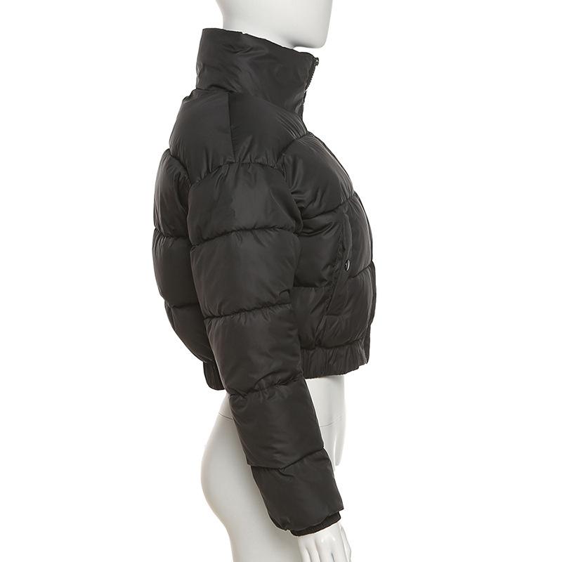 2021 New Women Parkas Thick Warm Winter Jackets Solid Black Blue Fashion Night Club Sexy Short Coats Crop Tops Turtleneck Casual Female Down Jacket N