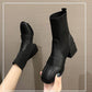 Women's Thick Heel Fashion Boots Autumn and Winter Trend All-match High-heeled Boots Short Tube High-top Shoes Microfiber Sock Boots