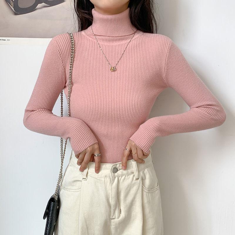 Solid Color Turtleneck Sweater Women New All-match Autumn Winter Slim Slimming Long-sleeved T-shirt Bottoming Shirt Tops