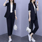 2PCS Women's Solid Color Suits Set Spring and Autumn Suit Thin Jacket + Loose Casual Pants Two-piece Large Size Fat Girl Slimming Suit