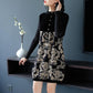Vintage  Printed Woolen Sweater Women Thickened Long High Neck Furry Pullover Dress Plus Size  Loose Bottoming Sweater Dress