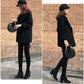 Loose Black Woolen Coat Mid-length Woolen Coat Autumn  Winter Thick Double-breasted Pea Coat