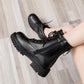 Leather Boots Women Winter Shoes Black Ankle Booties Platform Shoes Fashion Fall Shoes Flat Warm Fur Boots