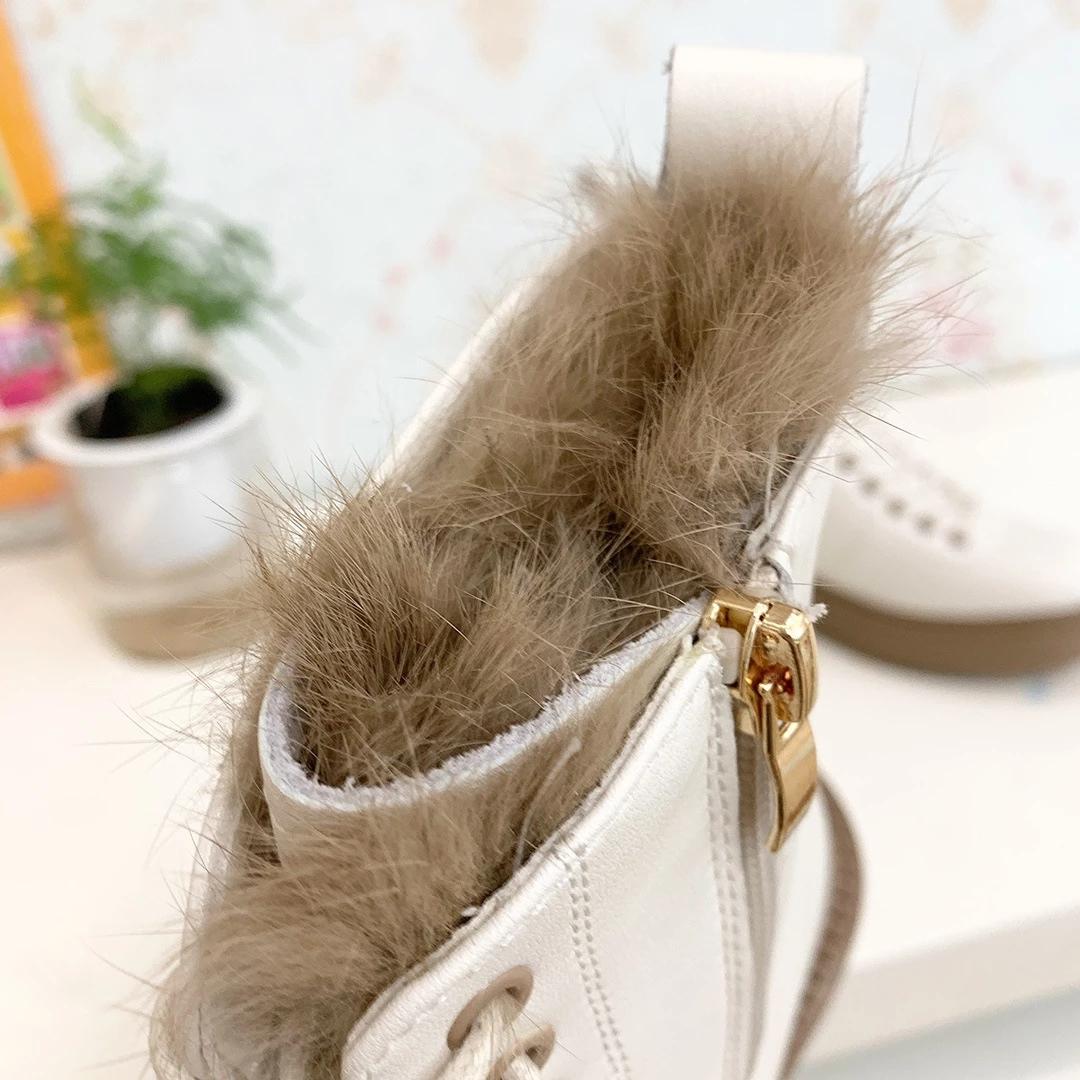 Winter Boots Women Black White Leather Boots Gothic Platform Shoes Fashion Ankle Booties Flat Woman Warm Fur Boots