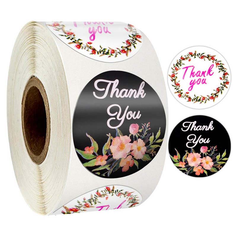 500 Pcs1.5cm Round Flower Thank You Sticker Roll Sealing Sticker 8 Patterns Holiday Gift Decoration Stationery Sticker