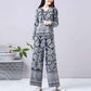 Cotton and Linen Suit Women 2021 Spring Plus Size Retro Literary Print Thin Two-piece Women's Clothing