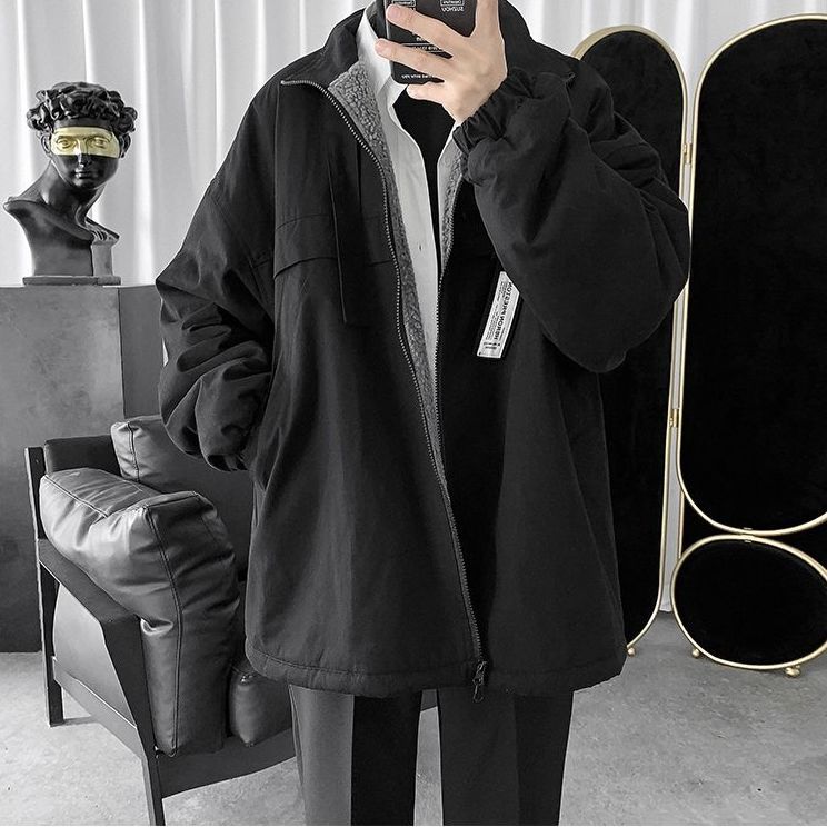 Hong Kong Style Ins Thick Cotton Jacket Male Korean Version of The Trend Loose Student Cotton Jacket Wild Winter Lamb Velvet Jacket