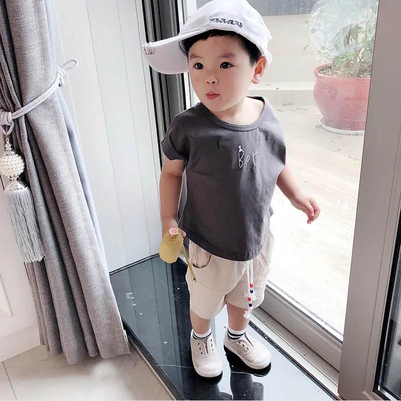 Boys' Pure Cotton Sweat-absorbent Breathable Soft Short-sleeved + Shorts Two-piece Summer Leisure and Comfortable Children's Suit