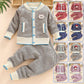 Plush Knit Children's Autumn and Winter Baby Clothes Two-piece Boy Cotton Suit Autumn Clothes Cardigan Jacket Baby Cute Home Service