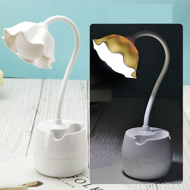 LED Desk Lamp Eye Protection Learning Cute Petal Type Dormitory USB Charging Plug-in Learning Lamp Reading Bedroom Bedside Lamp