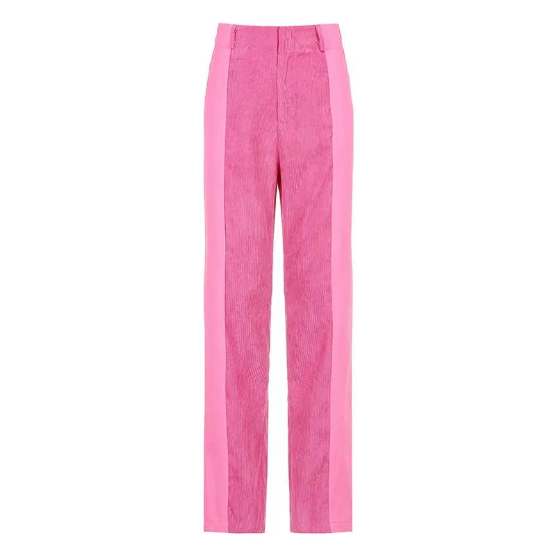 European and American Style Design Splicing Sweep Leg Long Straight Trousers Female INS Autumn and Winter Warm Loose Hamprints Thin Pants