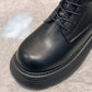 Autumn and Winter Leather Sponge Cake Thick-soled Martin Boots Thin Plush Boots Heightening Short Velvet Boots All-match