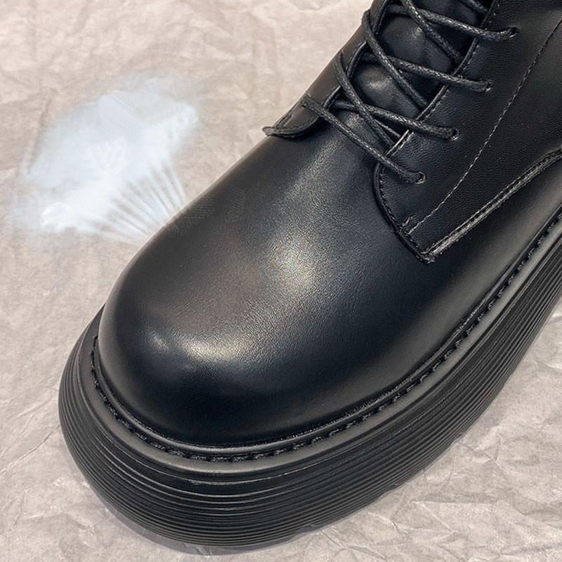 Autumn and Winter Leather Sponge Cake Thick-soled Martin Boots Thin Plush Boots Heightening Short Velvet Boots All-match
