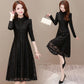 Lace Dress Autumn and Winter Temperament Long-sleeved Bottoming Skirt Waist Slim A-line Mid-length Ladies Dress