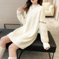 Autumn and Winter Long Loose Sweater Skirt Mohair Lace Stitching Dress Fashion Casual Women Bottoming Dress