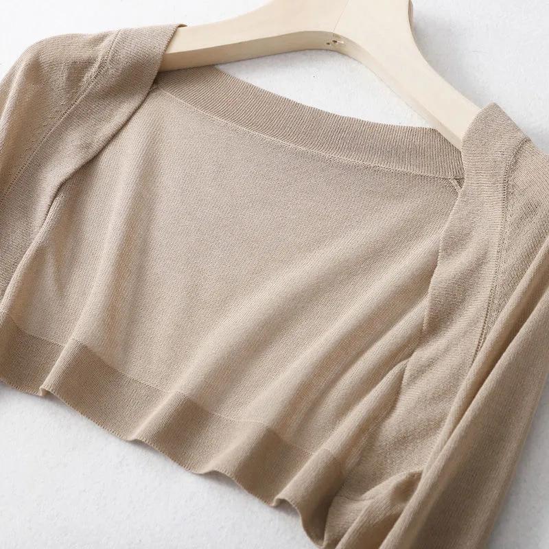Knitted Cardigan Ultra-short Sun Protection Shirt Women's Thin Air-conditioned Shirt Shawl with Long Sleeves