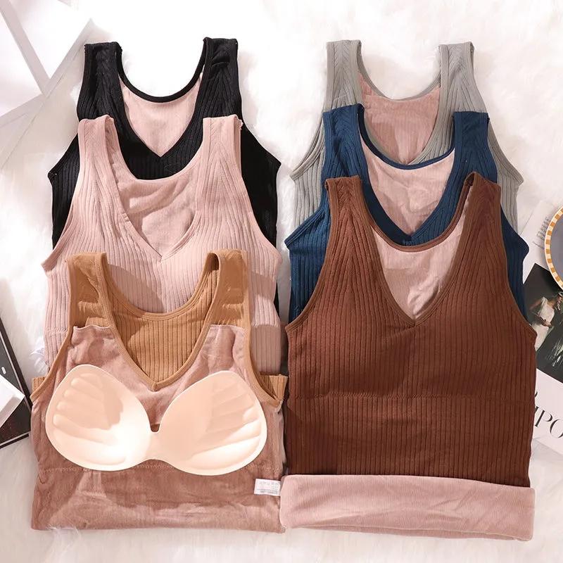 Velvet Women Vest Sexy Winter Clothing Thermal Underwear Warm Body Tops with Pad Sleeveless Slim V Neck Solid Inner Wear