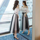 2 Pieces Ladies Suit Skirt Spring and Summer Short Sleeve Mid-length Casual Vacation Office Home
