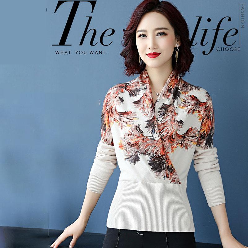 High-end Woolen Sweater Autumn Winter Women Printed Sweater Casual Long Sleeve Soft Slim Pullover Female Knitted Jumper Tops