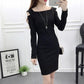 S-XXXL Plus Size Women's Clothing One Word Collar Off the shoulder  Knit Dress Pure Color Sexy Base Hip Skirt