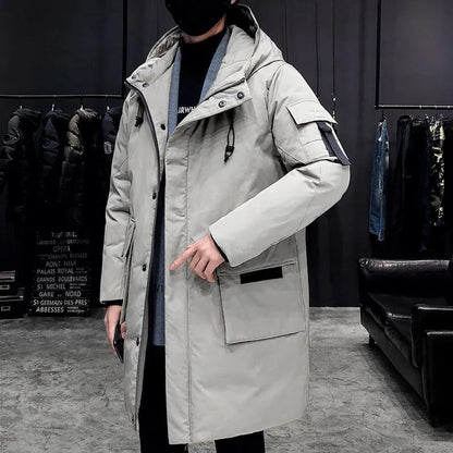Winter Hooded Down Jacket Men's Mid-length Plus Velvet Thick Warm Clothing Trend Wild Student Youth Handsome Jacket