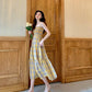 Plaid Chiffon Suspender Skirt Dress Female Summer Long French Style Over-the-knee Retro Fashion Dress