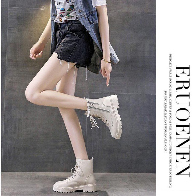 Woman Leather Ankle Boots Lace Up Shoes Woman Short Autumn Winter  Martin boots Platform Heels Working Boots Footwear