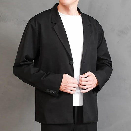 Men's Casual Top Loose Suit Jacket Short Suit Uniform Long-sleeved Warm Jacket Simple Design Temperament Handsome Jacket