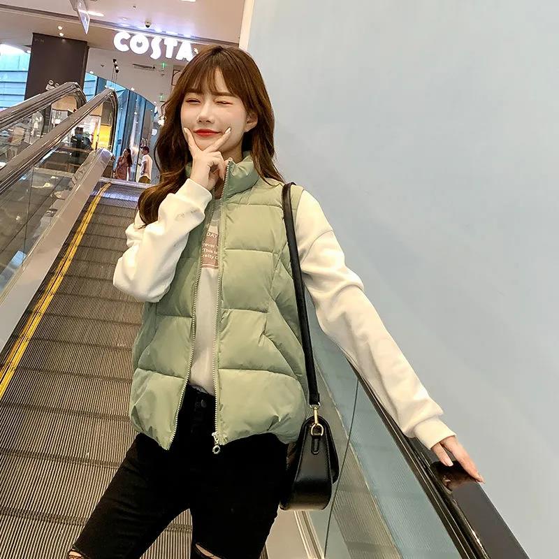 Autumn and Winter Women's Waistcoat Korean Plus Size Down Cotton Jacket Solid Color Cute Warm Top