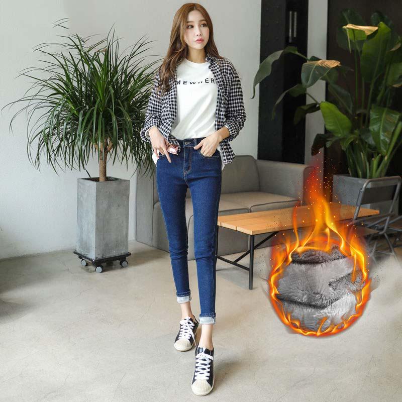 Plus Size Winter Jeans for Women Female High Waist Skinny Thick Casual Trousers Velvet Denim Pants